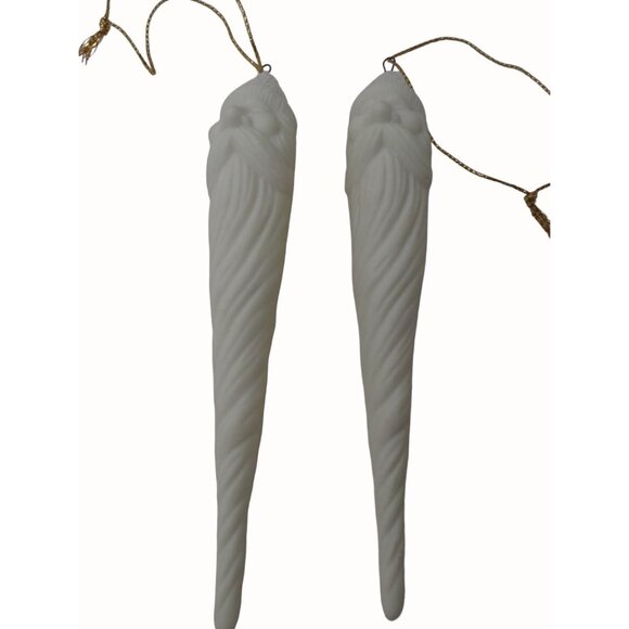 Santa Claus Icicle Christmas Ornaments Ceramic White Set of 2 - Picture 5 of 6